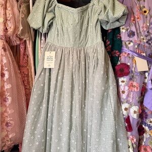 JessaKae Sage Green  Dress with White Floral Details